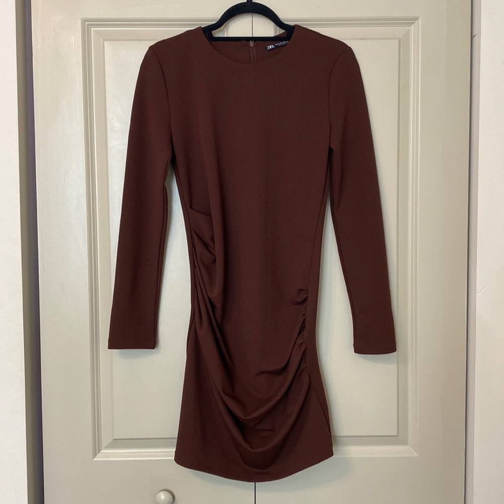 Zara | Chocolate Long Sleeve Fitted Dress